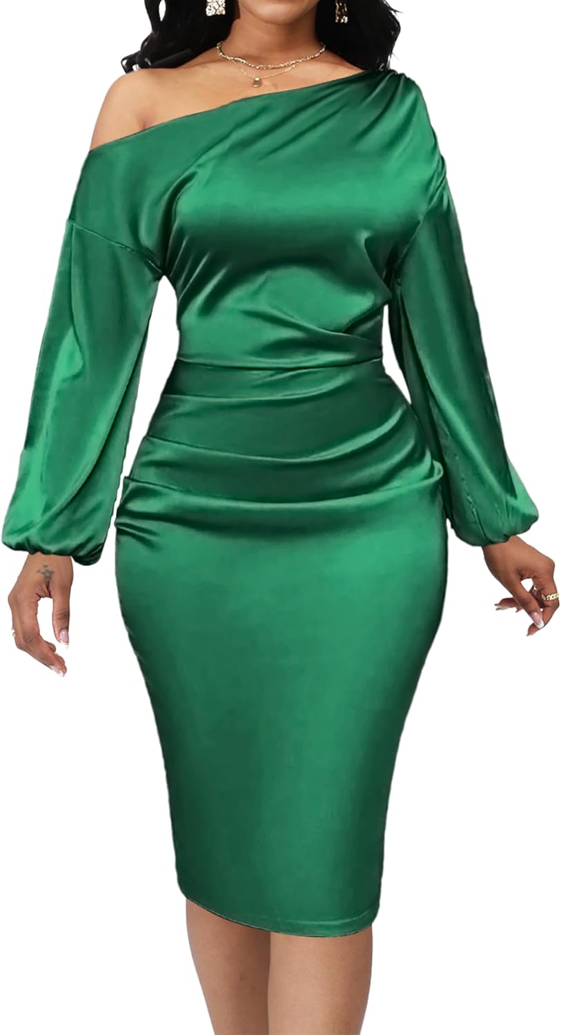 Yiershu Women's Sexy Fall Off Shoulder Bodycon Dress Elegant Long Sleeve Formal Cocktail Party Midi Maxi Dresses - Image 6