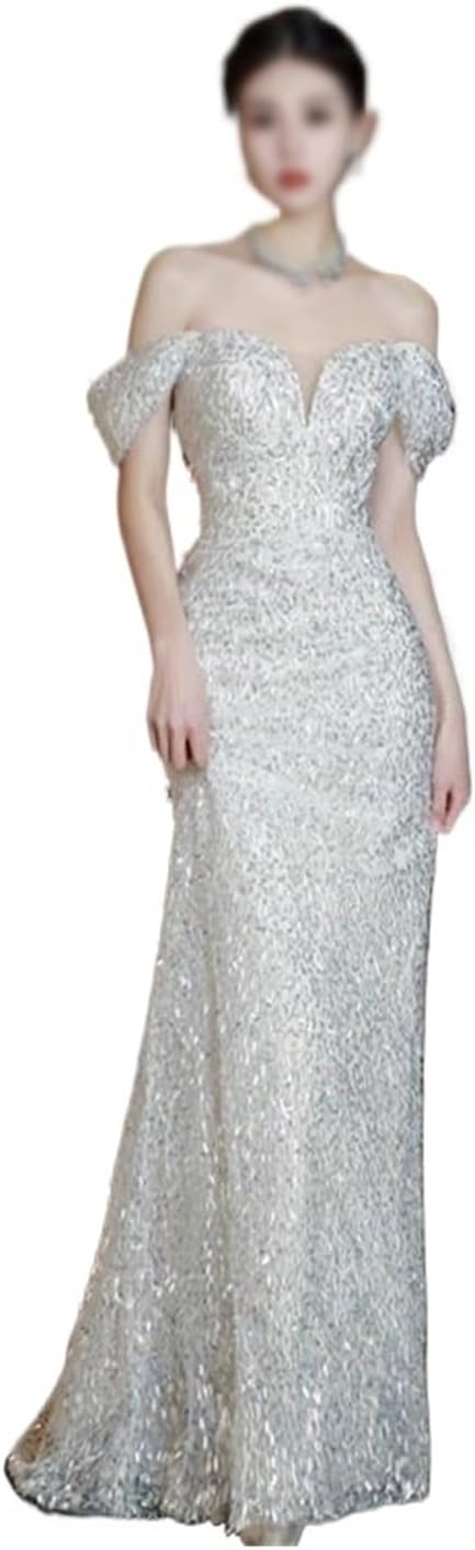 YMGSCC Flat Shoulder Evening Gown for Women Banquet Toasting Dress Slimming