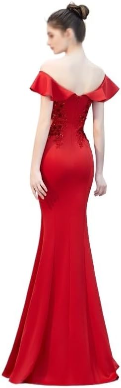 YMGSCC Slim-fit Dress Wedding Evening Dress Ladies Toasting Wedding Long Dress Word Shoulder Appreciation Banquet(X-Large) - Image 5