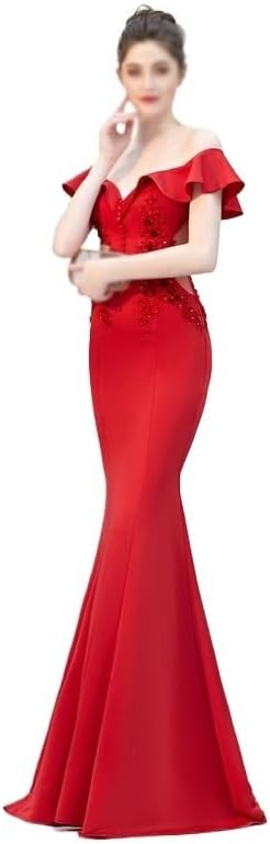 YMGSCC Slim-fit Dress Wedding Evening Dress Ladies Toasting Wedding Long Dress Word Shoulder Appreciation Banquet(X-Large) - Image 2