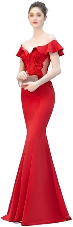 YMGSCC Slim-fit Dress Wedding Evening Dress Ladies Toasting Wedding Long Dress Word Shoulder Appreciation Banquet(X-Large) - Image 4