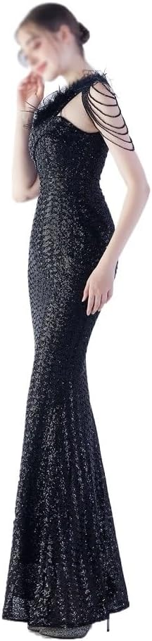 YUYUFA Dress Evening Gown Women's Party Socialite Sequin Vertical Long Slim - Image 4