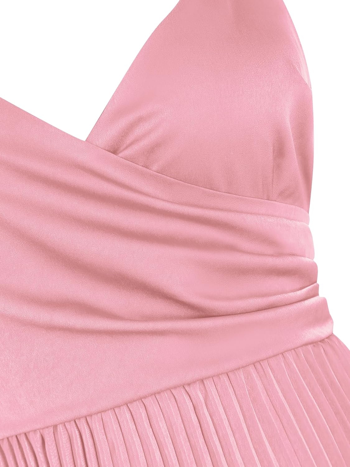 ZAFUL Womens Satin Sexy Backless Wrap V Neck Sleeveless Spaghetti Strap Pleated Flowy Party Midi Dress - Image 8