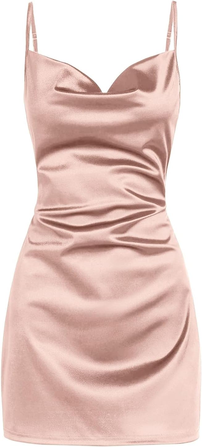 ZAFUL Women's Satin Sleeveless Spaghetti Strap Mini Dress Sexy Slip Cowl Neck Silky Cocktail Party Dresses - Image 9
