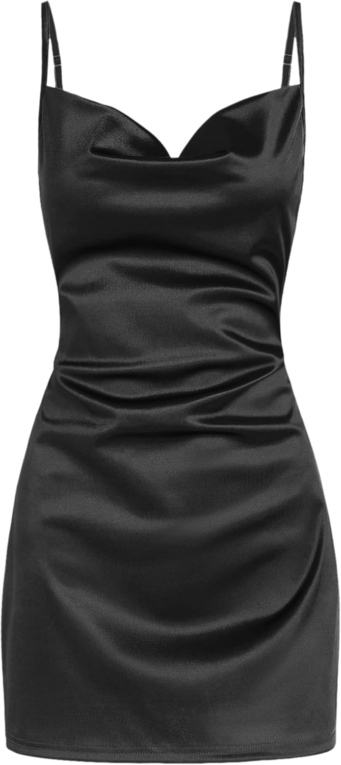 ZAFUL Women's Satin Sleeveless Spaghetti Strap Mini Dress Sexy Slip Cowl Neck Silky Cocktail Party Dresses - Image 22