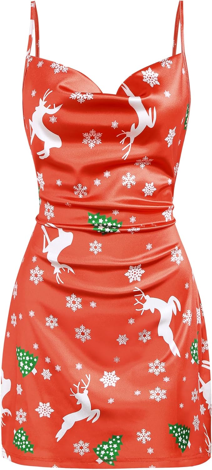 ZAFUL Women's Satin Sleeveless Spaghetti Strap Mini Dress Sexy Slip Cowl Neck Silky Cocktail Party Dresses - Image 20