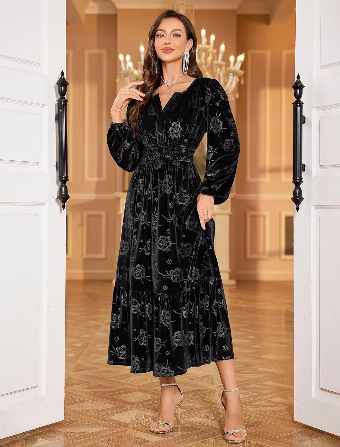 ZAFUL Womens Velvet Dresses Long Sleeve Cocktail Party Wedding Guest Dress - Image 5