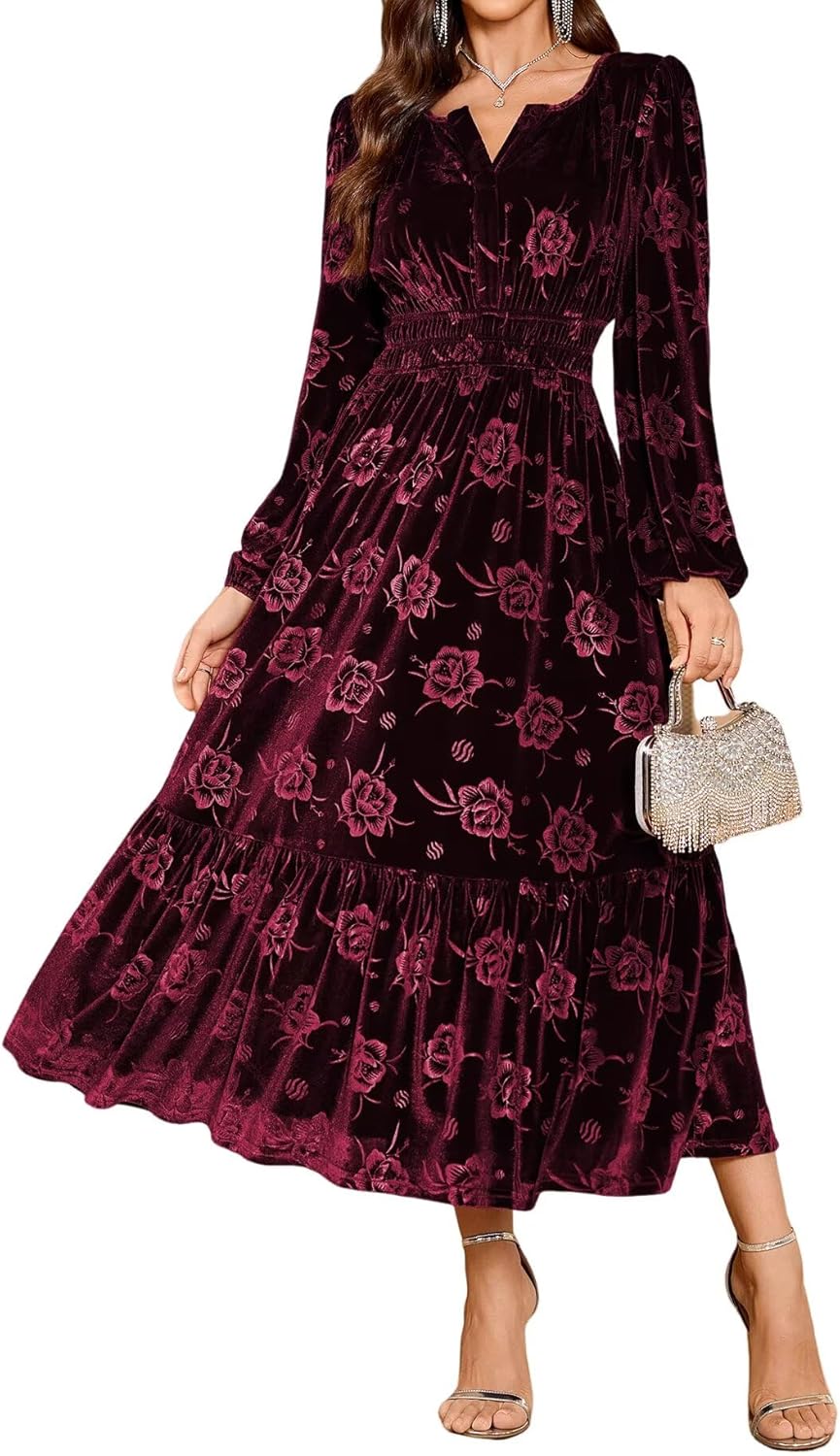 ZAFUL Womens Velvet Dresses Long Sleeve Cocktail Party Wedding Guest Dress - Image 8