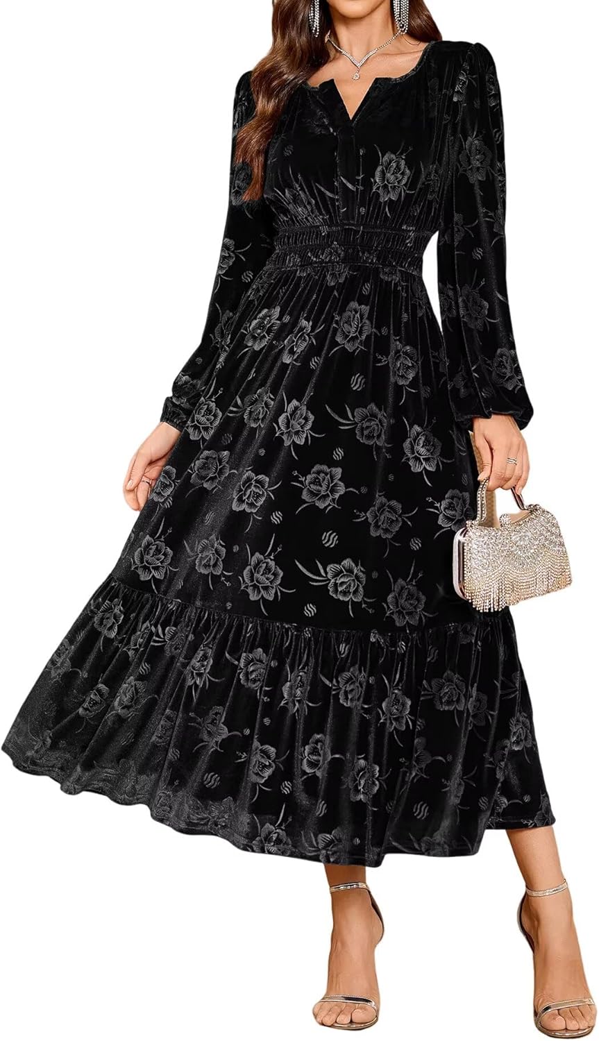 ZAFUL Womens Velvet Dresses Long Sleeve Cocktail Party Wedding Guest Dress