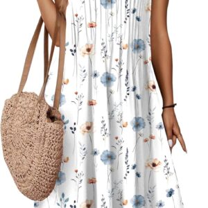 Zeagoo Women Summer Casual Dress 2025 Sleeveless Midi Swing Tank Sundress with Pockets V Neck A Line Pleated Tshirt Dress