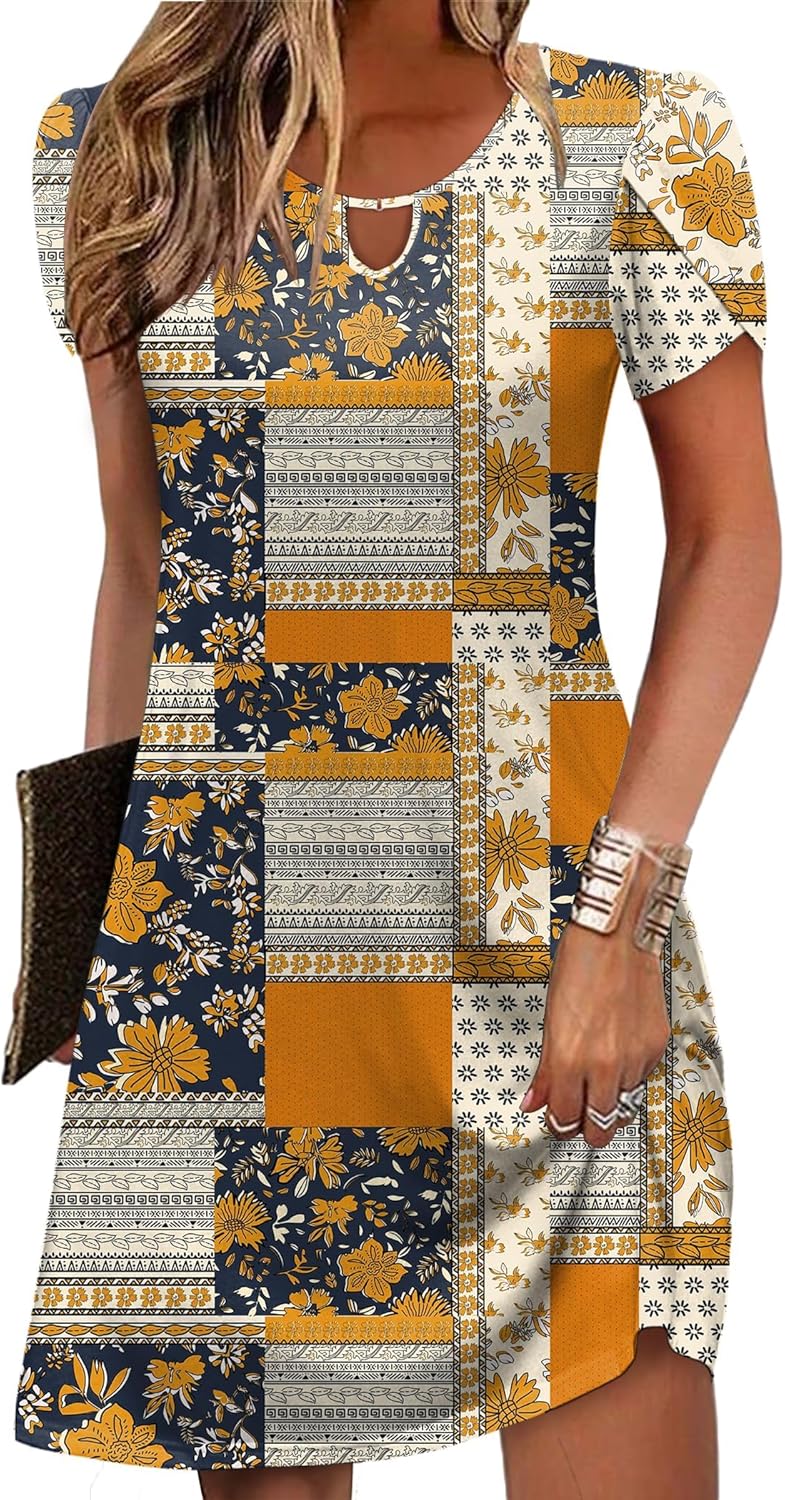 Zeagoo Women's Casual A-Line Dresses with Pockets Summer Floral Tshirt Dress Short Sleeve Mini Dress Flowy Sundresses - Image 18