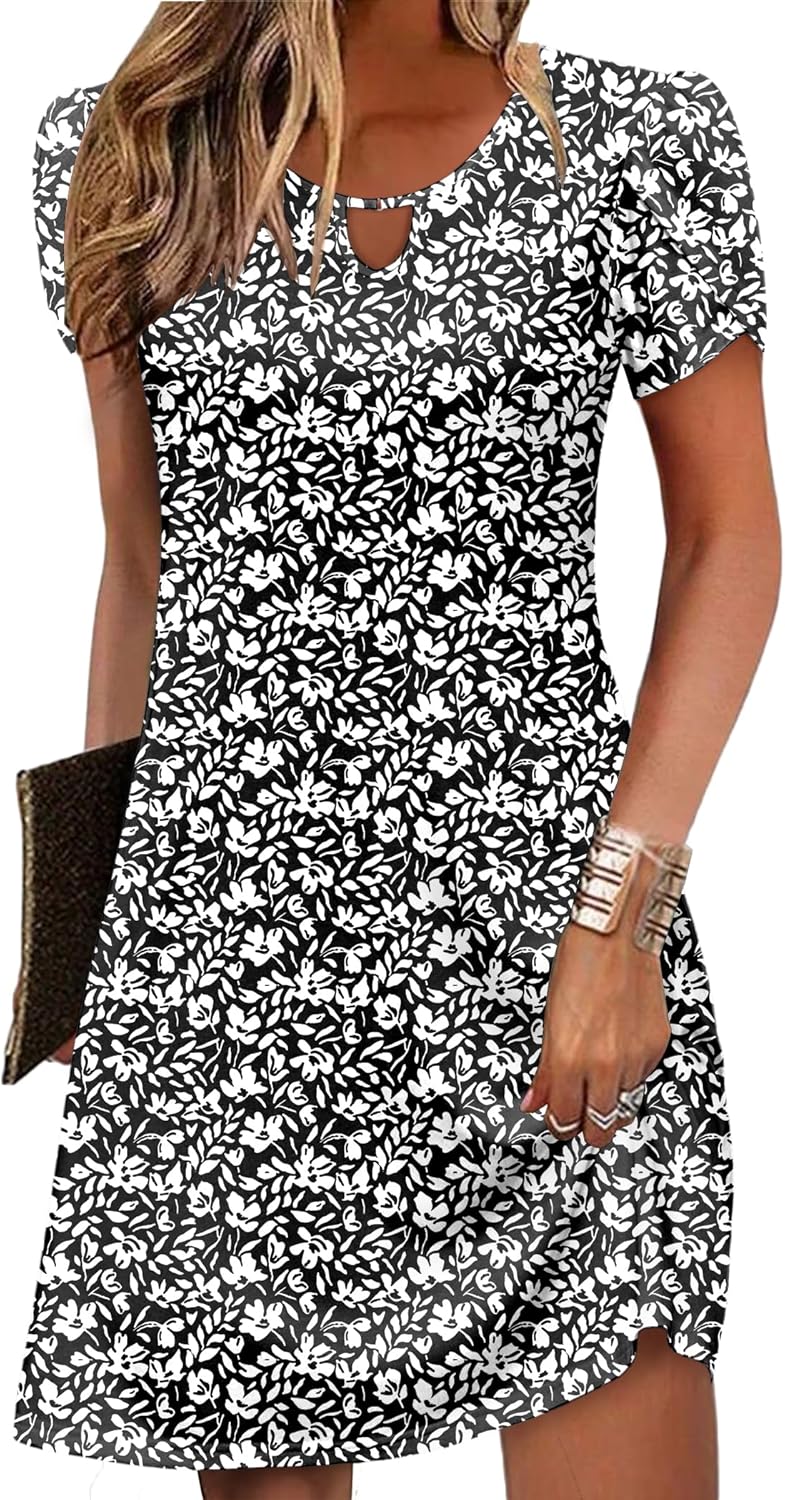 Zeagoo Women's Casual A-Line Dresses with Pockets Summer Floral Tshirt Dress Short Sleeve Mini Dress Flowy Sundresses - Image 14