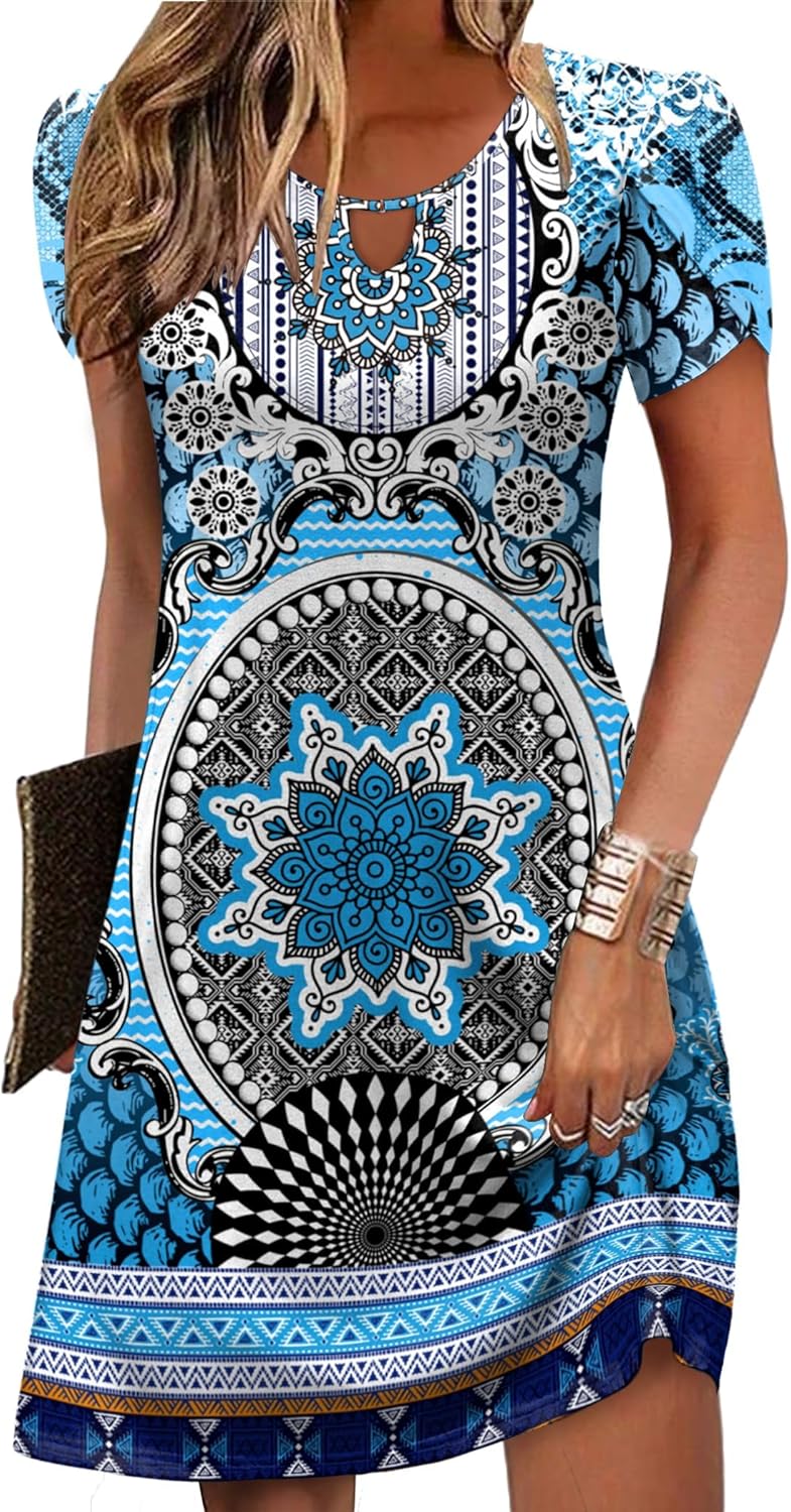 Zeagoo Women's Casual A-Line Dresses with Pockets Summer Floral Tshirt Dress Short Sleeve Mini Dress Flowy Sundresses - Image 12