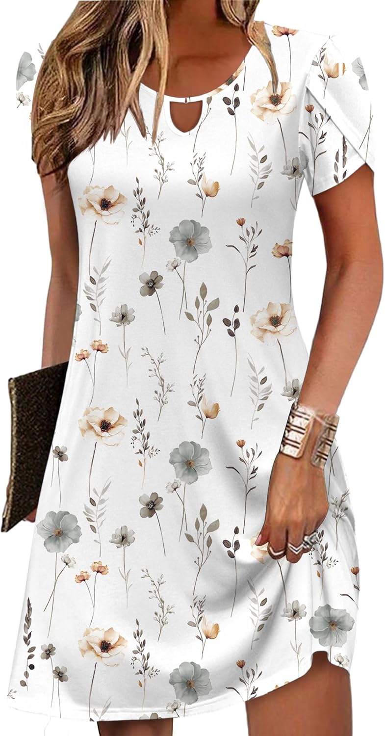 Zeagoo Women's Casual A-Line Dresses with Pockets Summer Floral Tshirt Dress Short Sleeve Mini Dress Flowy Sundresses - Image 19