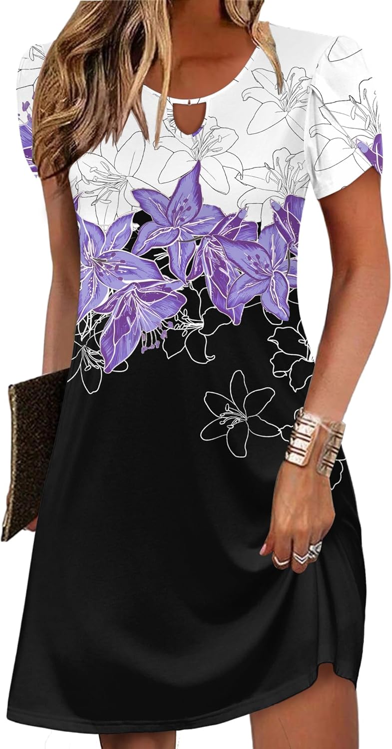 Zeagoo Women's Casual A-Line Dresses with Pockets Summer Floral Tshirt Dress Short Sleeve Mini Dress Flowy Sundresses - Image 20