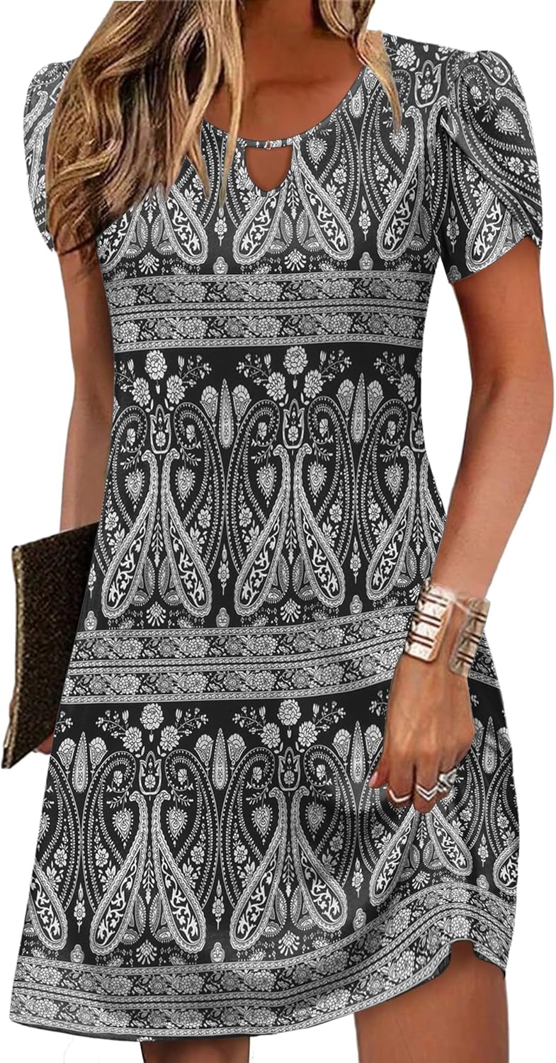 Zeagoo Women's Casual A-Line Dresses with Pockets Summer Floral Tshirt Dress Short Sleeve Mini Dress Flowy Sundresses - Image 11