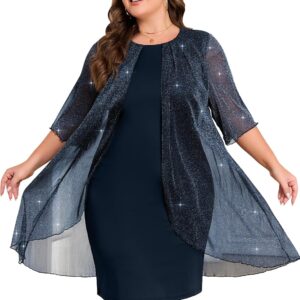 ZNU Plus Size Women Elegant Wedding Guest Mesh Dress Formal Gowns - 2025 Cocktail Party Midi Dress Half Sleeve