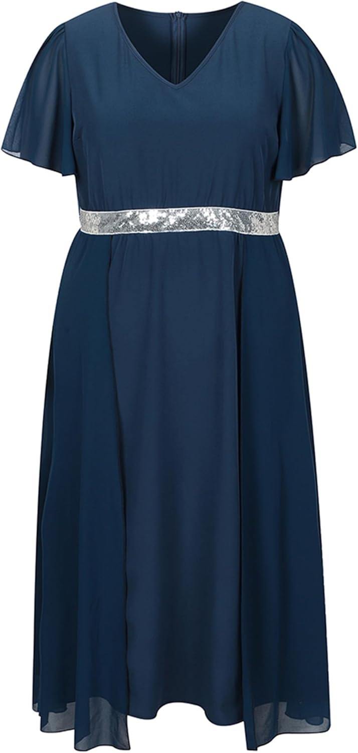 ZNU Women Plus Size Chiffon Evening Gown Sequins Dress, Elegant Formal Party Cocktail Dresses for Weddings Guest - Image 8